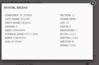 Cemetery Record - 1896 10/1, Helena 'Lena' Rusche